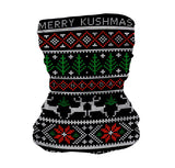 StonerDays Merry Kushmas Neck Gaiter in festive green and red with cannabis leaf patterns