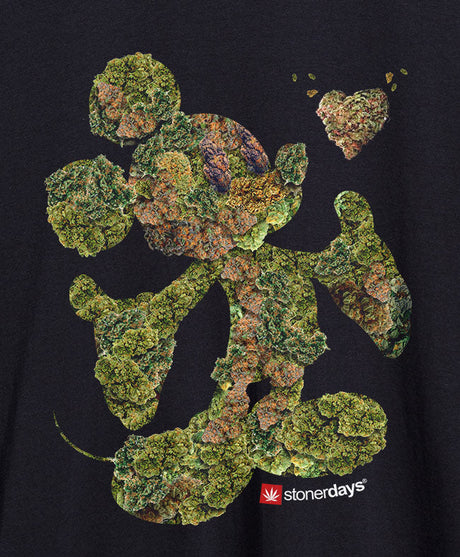 StonerDays Mickey Nugs Hoodie featuring a cannabis-themed Mickey Mouse design on black cotton