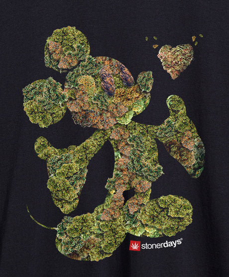StonerDays Mickey Nugs Tank top with cannabis-themed Mickey Mouse design on black fabric, unisex fit