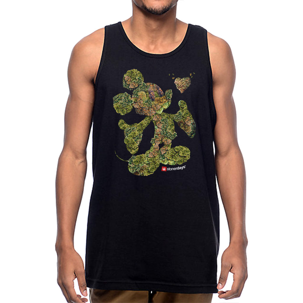 StonerDays Mickey Nugs Tank top in black, front view on male model, sizes S-XXXL, cotton blend