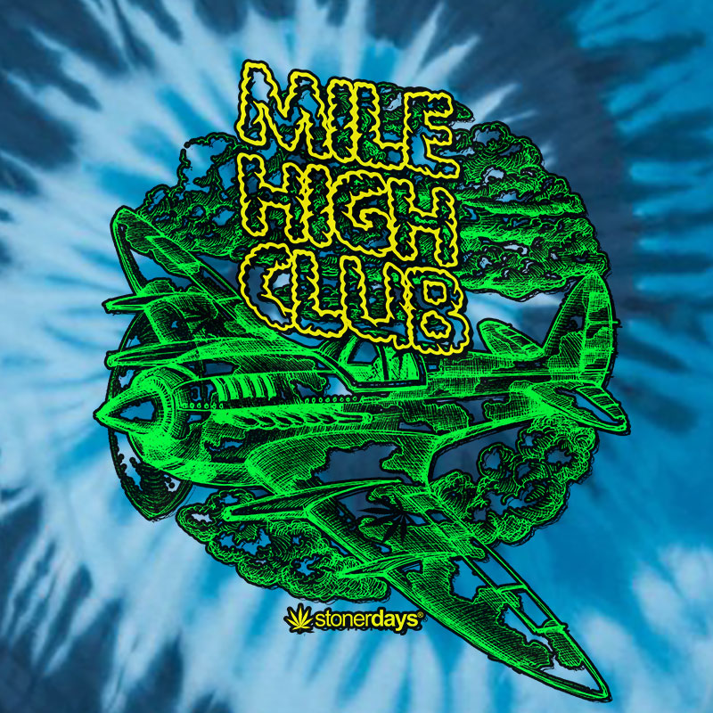 StonerDays Mile High Club Men's Blue Tie Dye T-Shirt with Cotton Material - Front View