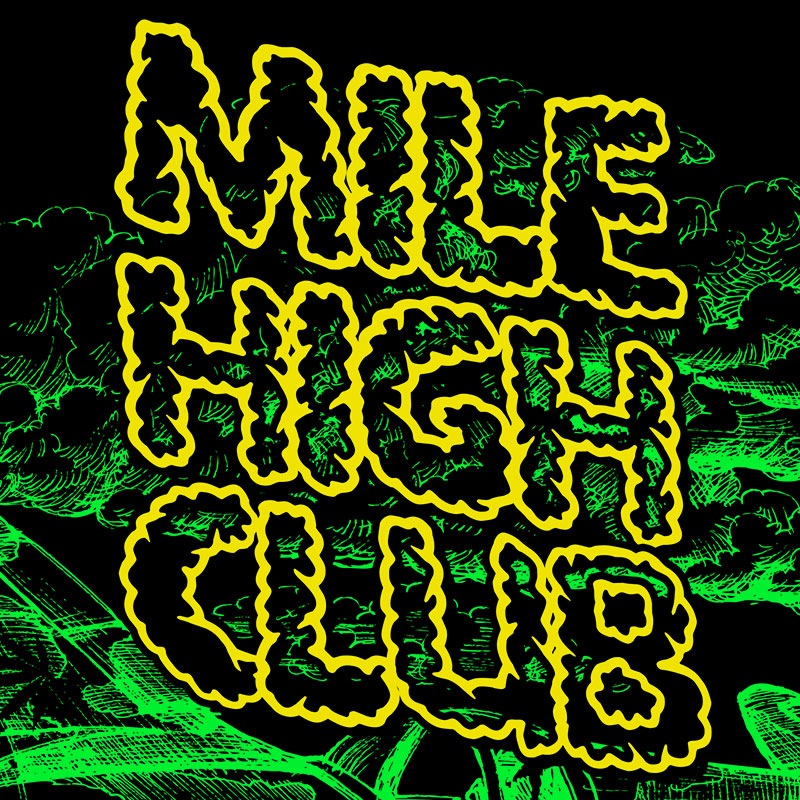 StonerDays Mile High Club Crop Top Hoodie in green with bold graphics, front view on white background