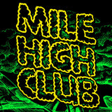 StonerDays Mile High Club Crop Top Hoodie in green with bold graphics, front view on white background