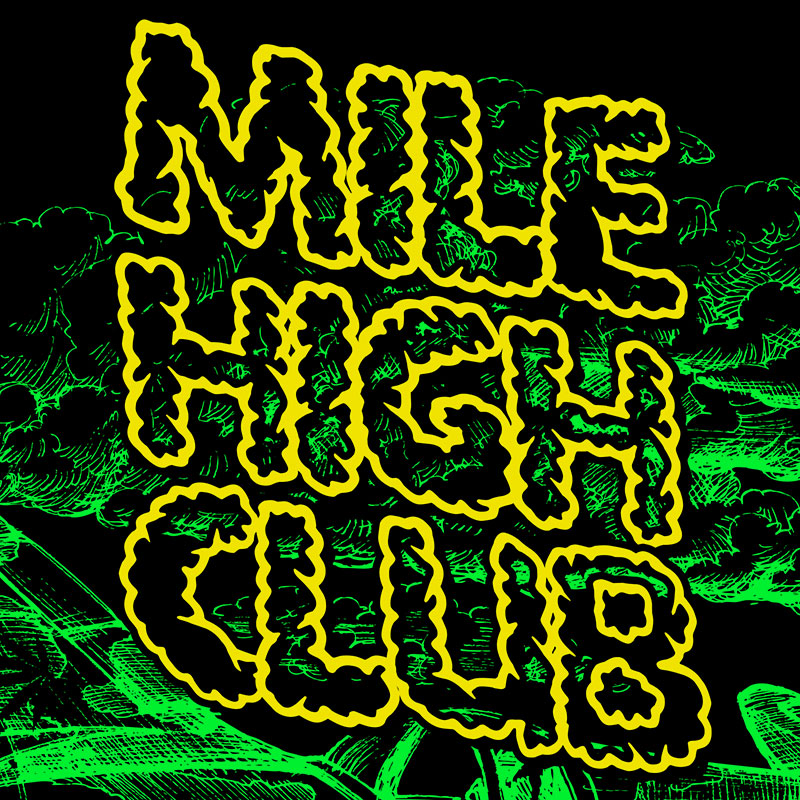StonerDays Mile High Club Hoodie graphic close-up with vibrant yellow on black design
