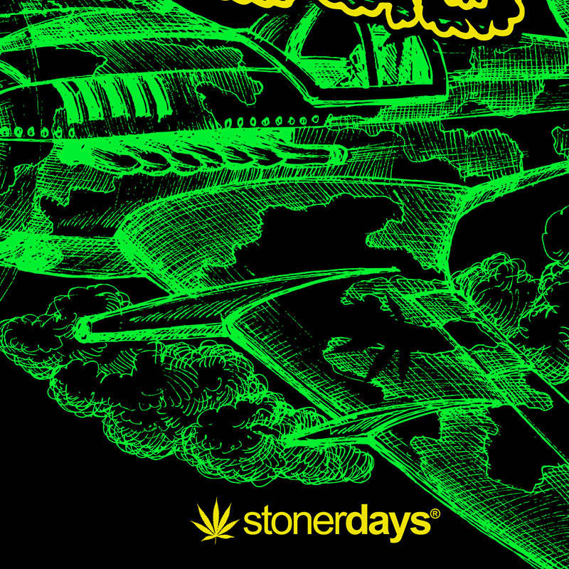 StonerDays Mile High Club Hoodie with vibrant green cannabis design, men's cotton blend