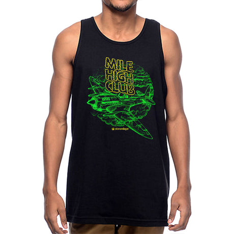 StonerDays Mile High Club Tank top, unisex, black with vibrant green print, front view