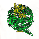 StonerDays Mile High Club White Tee with green graphic design, front view on white background