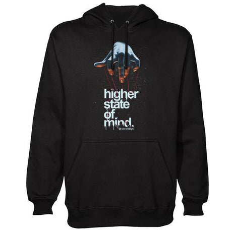 StonerDays Mind Over Matter Hoodie in black with graphic print, front view on a white background