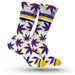 StonerDays Minnesota Weed Socks in purple and yellow, comfortable cotton blend, front view