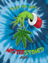 StonerDays Mistlestoned T-Shirt in Blue Tie Dye with Festive Cannabis Leaf Design