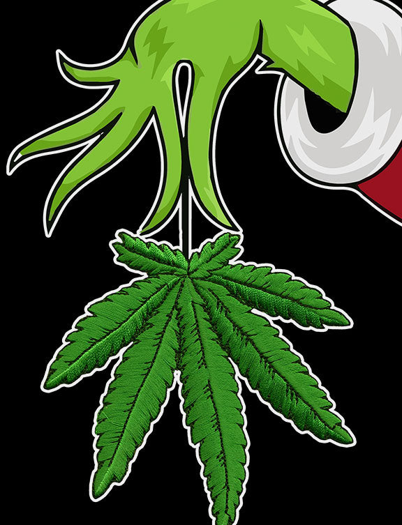 StonerDays Mistlestoned Women's Crop Top Hoodie design close-up with cannabis leaf