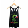 StonerDays Mistlestoned Women's Racerback Tank Top in Black, Sizes S-2XL, Front View on Hanger