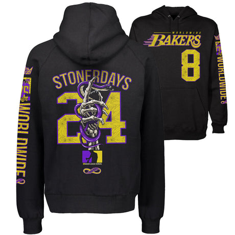 StonerDays Mls Mamba Men's Hoodie in Black with Purple and Yellow Graphics, Front and Side Views