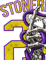 StonerDays Mls Mamba White Tee graphic close-up, featuring bold lettering and skeleton design