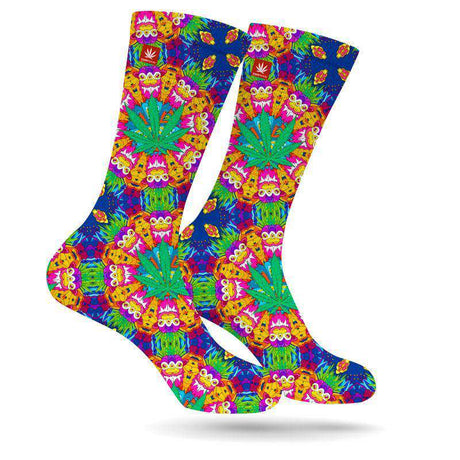 StonerDays Monkey Business Socks featuring vibrant UV reactive marijuana pattern