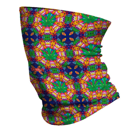 StonerDays Monkey Business Neck Gaiter with vibrant cannabis and monkey pattern