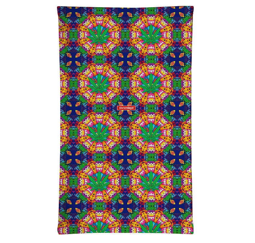 StonerDays Monkey Business Neck Gaiter with vibrant psychedelic pattern, front view