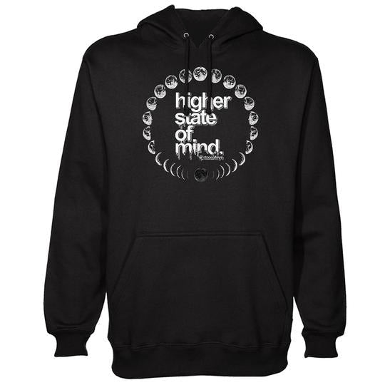 StonerDays Moon Phases Hoodie in black featuring lunar cycle graphics, front view on a white background