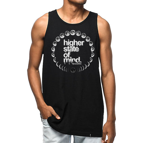StonerDays Men's Tank featuring Moon Phases design, black cotton, front view on model