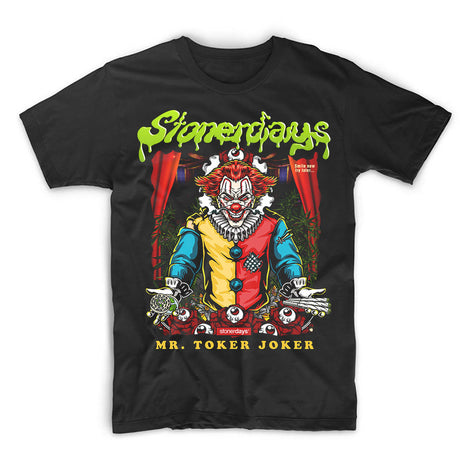 StonerDays Mr. Toker Joker T-Shirt in black, front view on white background