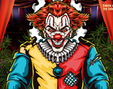 StonerDays Mr. Toker Joker T-Shirt Design with Vibrant Clown Graphic on Cannabis Background