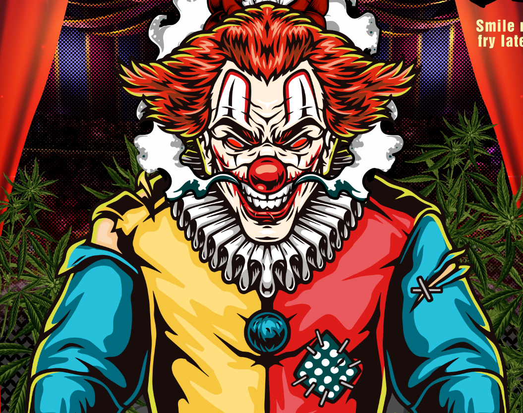 StonerDays Mr. Toker Joker Blue Tie Dye T-Shirt with vivid clown graphic design, front view