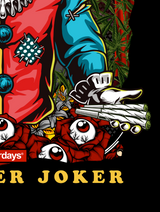 StonerDays Mr. Toker Joker Hoodie with vibrant cannabis and card graphics, cozy cotton blend