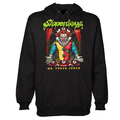 StonerDays Mr. Toker Joker Hoodie in black, front view, available in multiple sizes