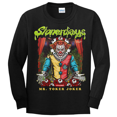 StonerDays Mr. Toker Joker Long Sleeve Shirt in black cotton, front view on white background
