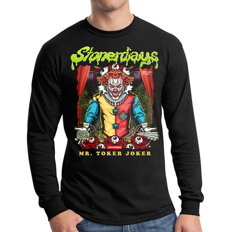 Front view of StonerDays Mr. Toker Joker Long Sleeve in black, made of cotton, available in multiple sizes