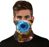 StonerDays Nebula Eye Neck Gaiter in polyester featuring cosmic design, front view on model