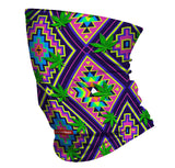 StonerDays Neon Aztec Leaves Neck Gaiter featuring vibrant UV reactive patterns, made of polyester.