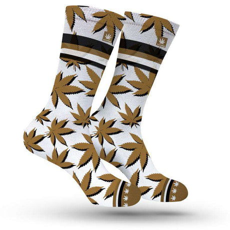 StonerDays New Orleans patterned weed socks in light variant, front view on white background