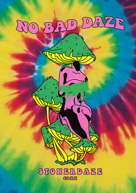 StonerDays Men's Cotton Tee with No Bad Daze Print in Rainbow Tie Dye