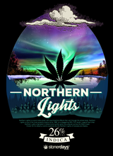 StonerDays Northern Lights Hoodie featuring vibrant aurora graphics on black background, size options available.