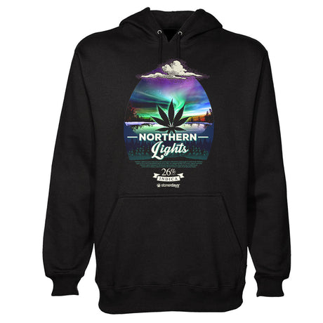 StonerDays Northern Lights Hoodie in black, front view, featuring vibrant cannabis leaf design