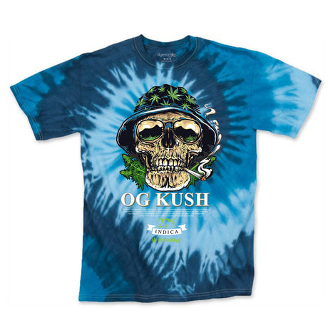 StonerDays OG Kush Blue Tie Dye T-Shirt with Skull Graphic - Sizes S to 3XL