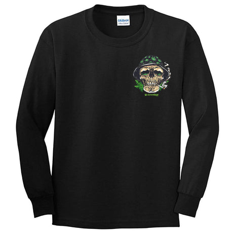 StonerDays Og Kush Long Sleeve Shirt in Black Cotton, Front View with Green Graphic