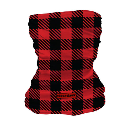 StonerDays Og Red Plaid Gaiter, versatile polyester neckwear for outdoor use, front view