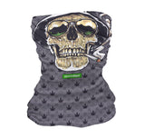 StonerDays Og Skull Neck Gaiter featuring a skull design with cannabis leaves, made of polyester.