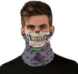 StonerDays Og Skull Neck Gaiter featuring a skull print, worn by a model, front view