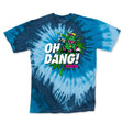 StonerDays Oh Dang! Blue Tie Dye T-Shirt front view on seamless white background