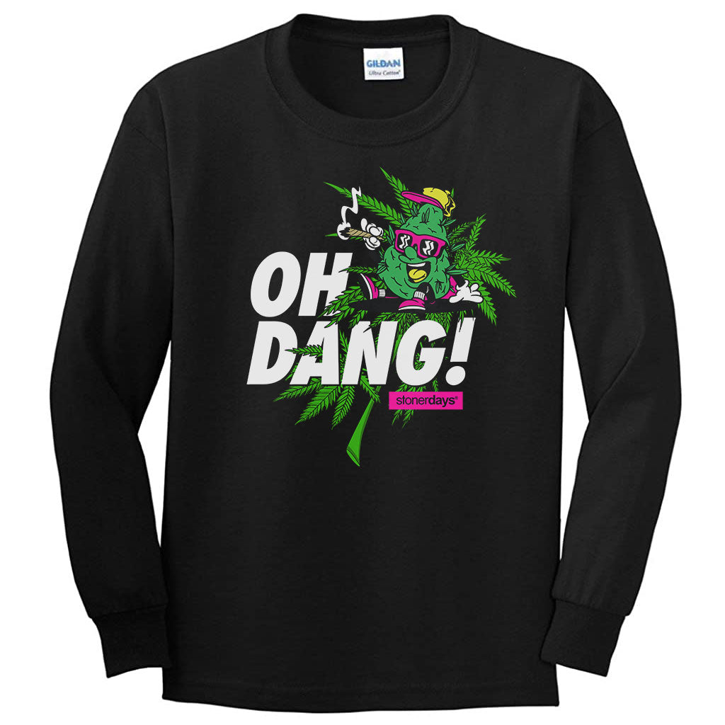 StonerDays 'Oh Dang!' Long Sleeve Shirt in Black, Front View, Made in USA, 100% Cotton