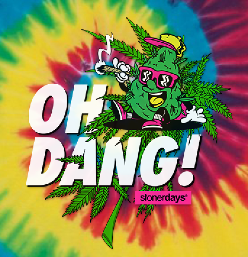 StonerDays Oh Dang! Tie Dye T-Shirt with vibrant blue and yellow colors and bold graphic design