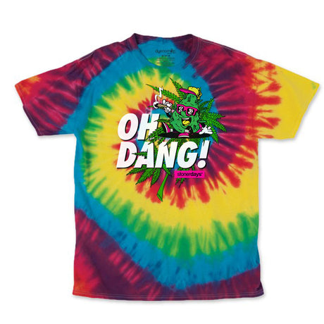 StonerDays Oh Dang! Tie Dye T-Shirt in Blue, Front View on White Background, 100% Cotton