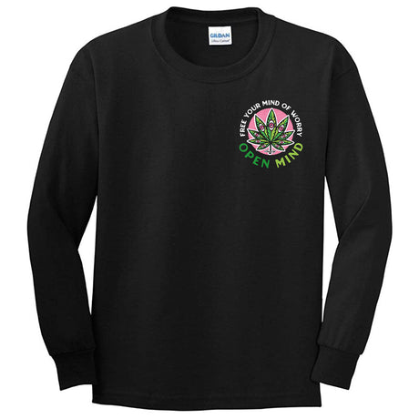 StonerDays Open Mind Long Sleeve Shirt in Black Cotton, Front View
