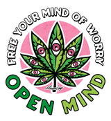 StonerDays Open Mind White Tee with graphic cannabis leaf design and inspirational slogan