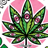 StonerDays Open Mind White Tee graphic close-up with vibrant cannabis leaf design