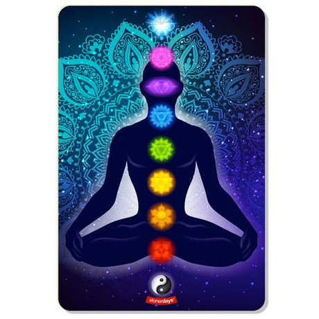 StonerDays Open Your Chakras Apparel featuring UV reactive design with vibrant chakra symbols