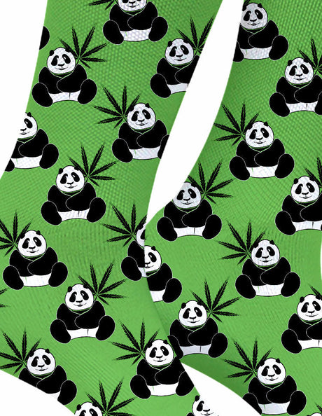 StonerDays Panda and Leaves Pattern Weed Socks in Green and Black